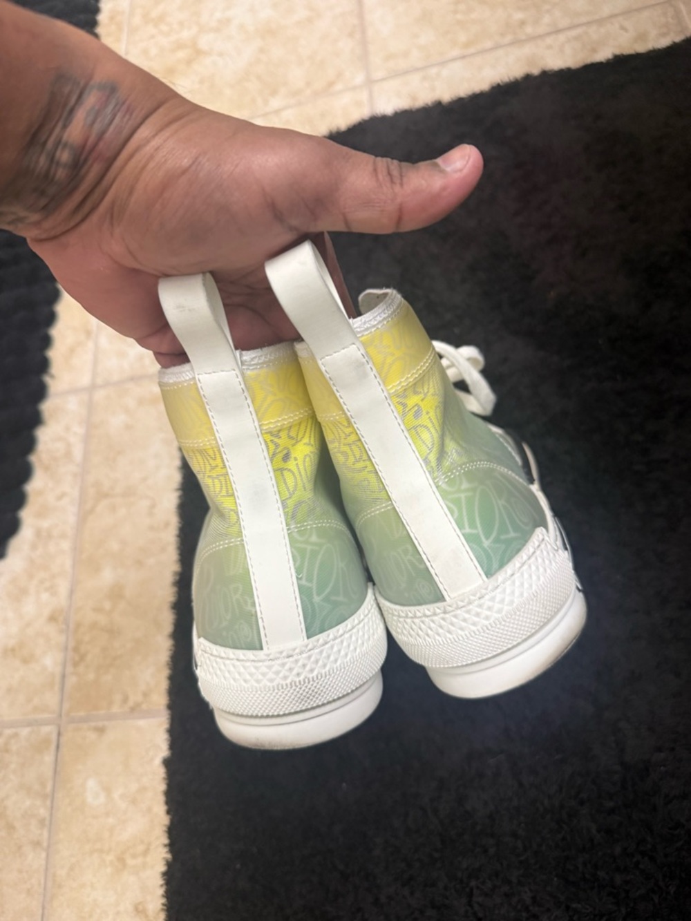Dior High-Top Sneakers in White with Green and Yellow Gradient - Picture 4 of 8